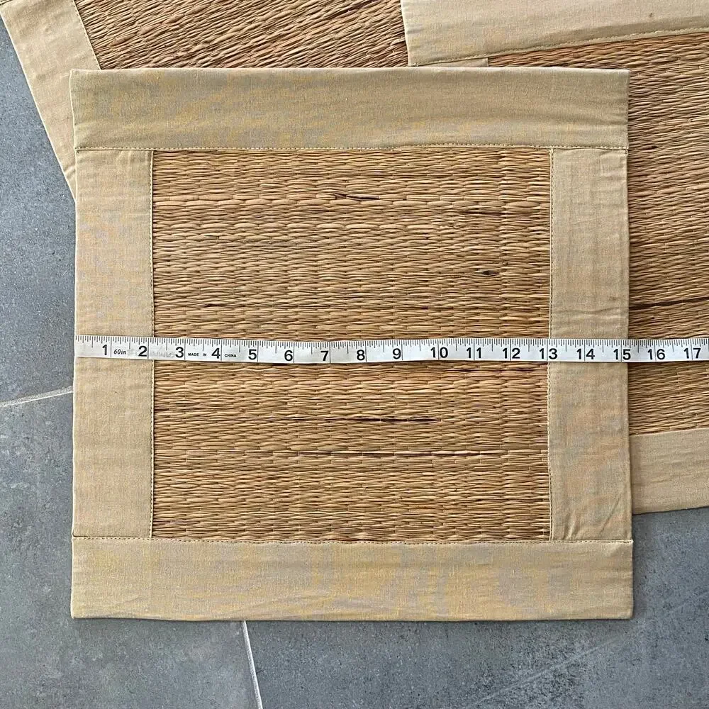 Set of 4 Square Woven Natural Fiber Placemats w/ Fabric Borders CLEAN CONDITION‎